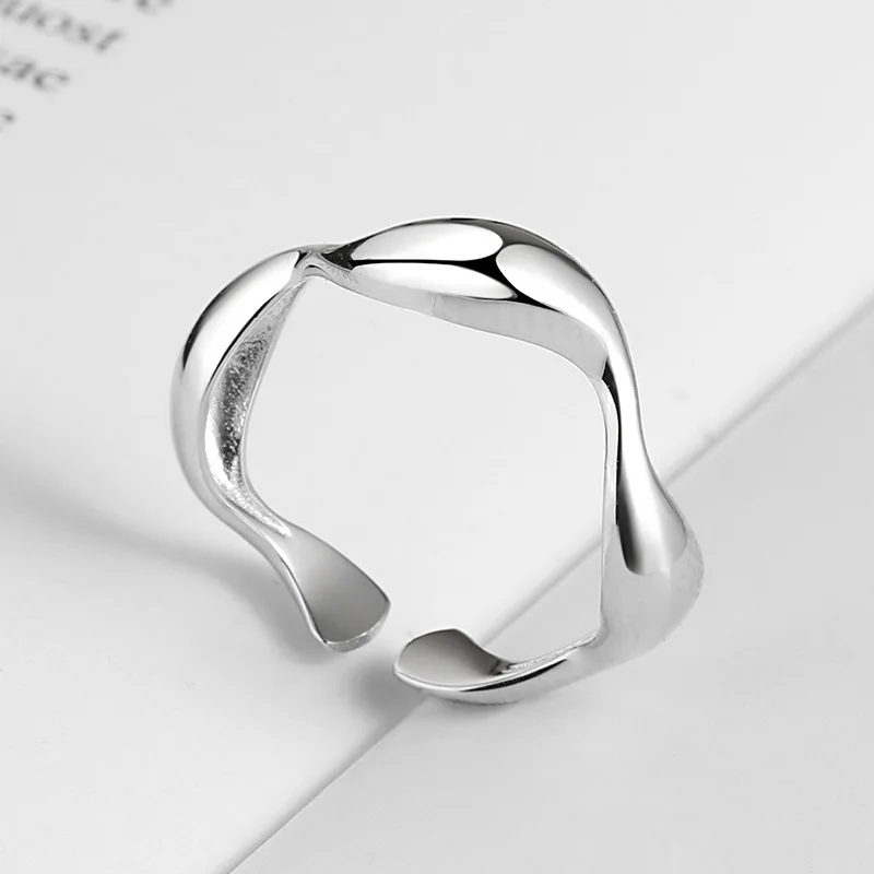 Bague minimaliste en argent Sterling 925 pour Femme, anneau ondulé irrégulier, redimensionnable, fait à la main, Bijoux féminins