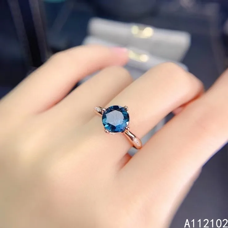 

KJJEAXCMY fine jewelry 925 sterling silver inlaid natural London Blue Topaz girls trendy simple round gem ring support check