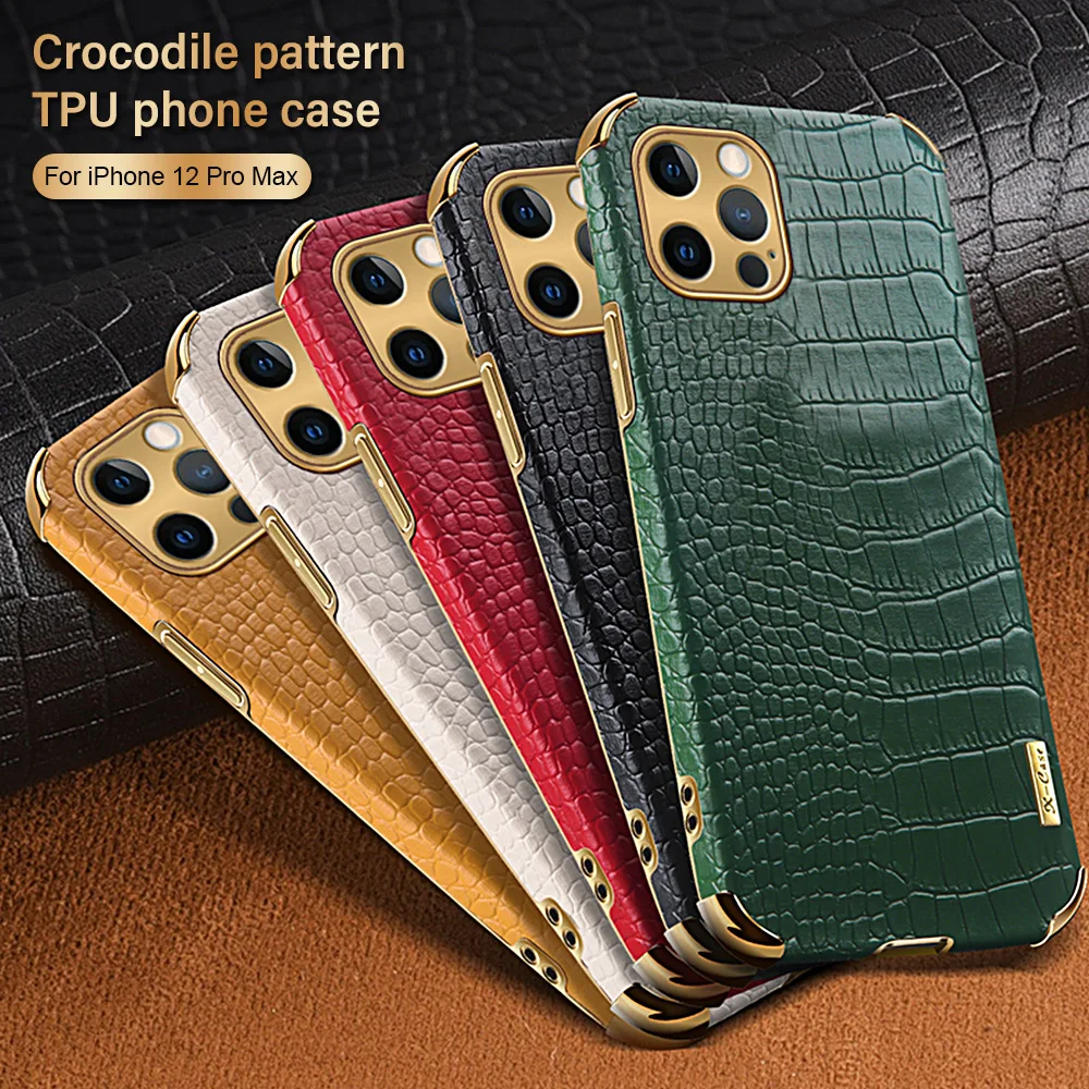 Capa de telefone de couro de crocodilo para iPhone, capa traseira luxuosa para iPhone 14, 13, 12, 11, 15 Pro Max, 14 Plus, 15, 13, 12