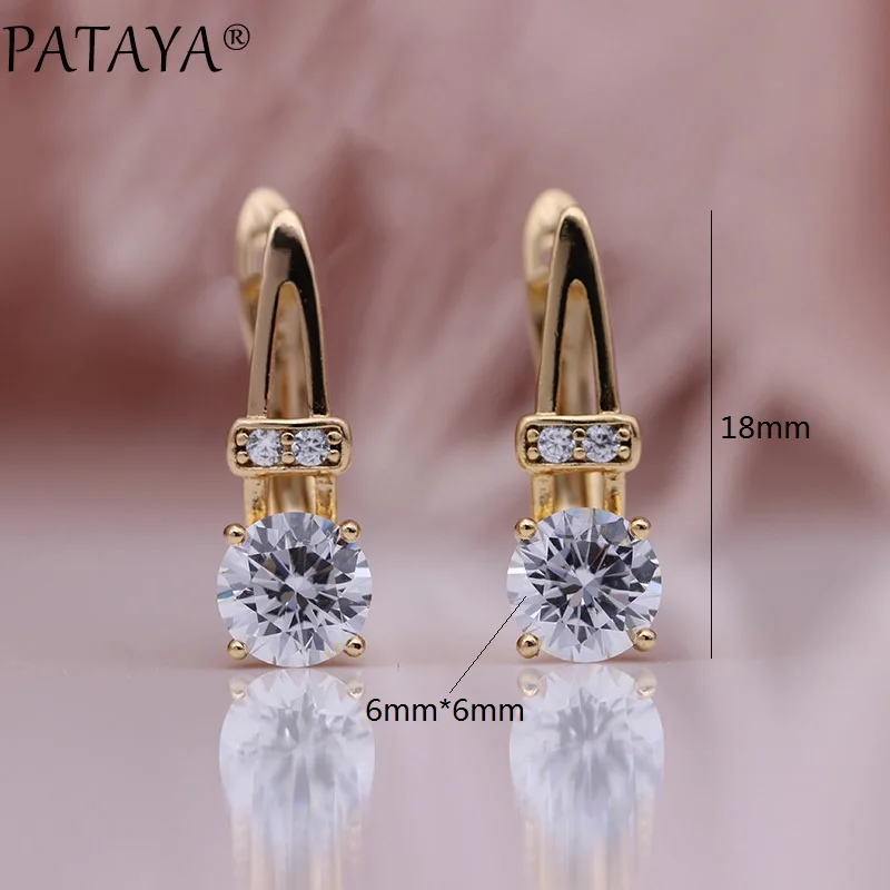 PATAYA New Women Round Dangle Earrings 585 Rose Gold Color Natural Zircon Earrings Micro-wax Inlay Wedding Cute Fashion Jewelry