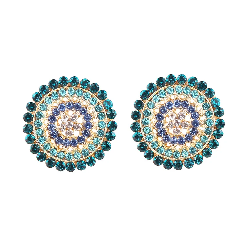 Colorful Crystal Geometric Circle Rhinestone Inlaid Crystal Stud Earrings Trendy Women Piercing Earrings for Party Jewelry