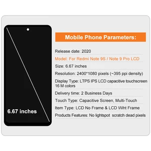 LCD -Anzeige -Touchscreen -Drehbuchautor, Sterling -Teile für Xiaomi Redmi Note 9 Pro, 9S, M2003J6B2G, 6.67 12 Hauptverkäufe Redmi Heckbildschirm Note 9s - №11