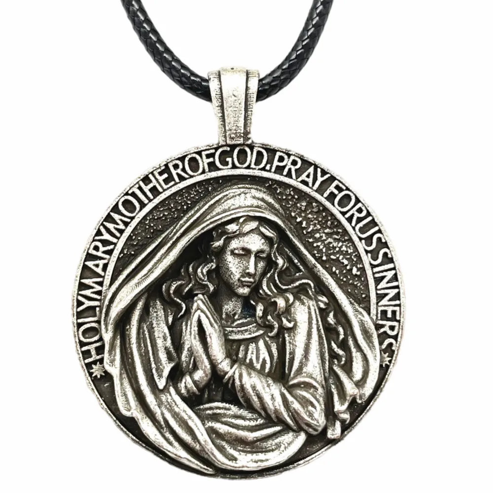 

Holy Mary Mother Of God Pray For US Sinners Virgin Mary Necklace Religious Catholic Heavy Medal Christian Jewelry