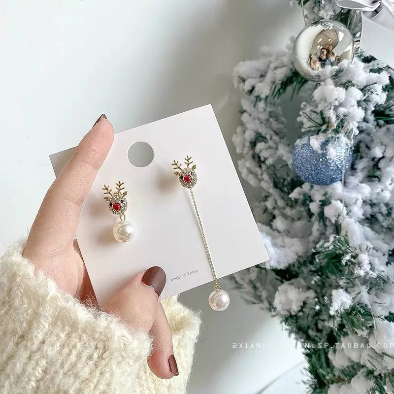 New Christmas Deer Stud Earrings for Women Cute Animal Elk Rhinestone Earring Merry Christmas New Year Wedding Jewelry Gifts