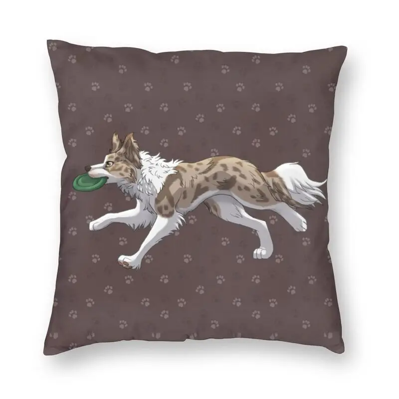 Custom Running Red Lilac Merle Border Collie Square Pillow Cover Home Decorative 3D Print Dog Pet Cushion Cover for Living Room