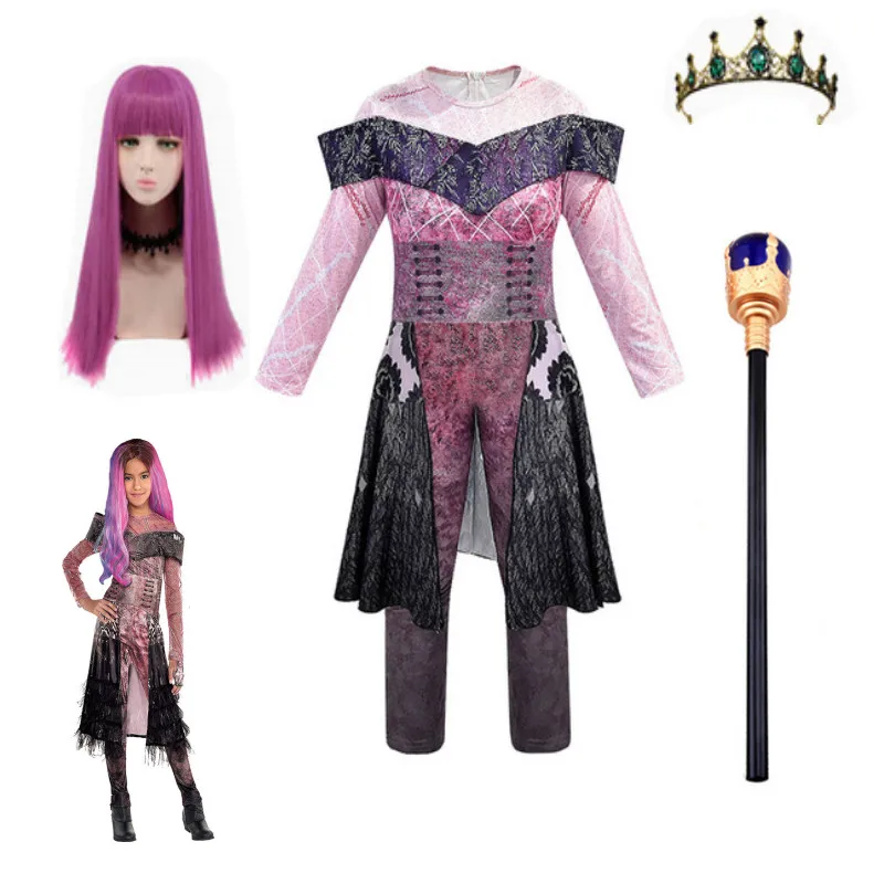 Crianças roupas meninas rainha audrey evie trajes audrey descendentes da rainha 3 coroa ceptro cosplay traje trajes de halloween