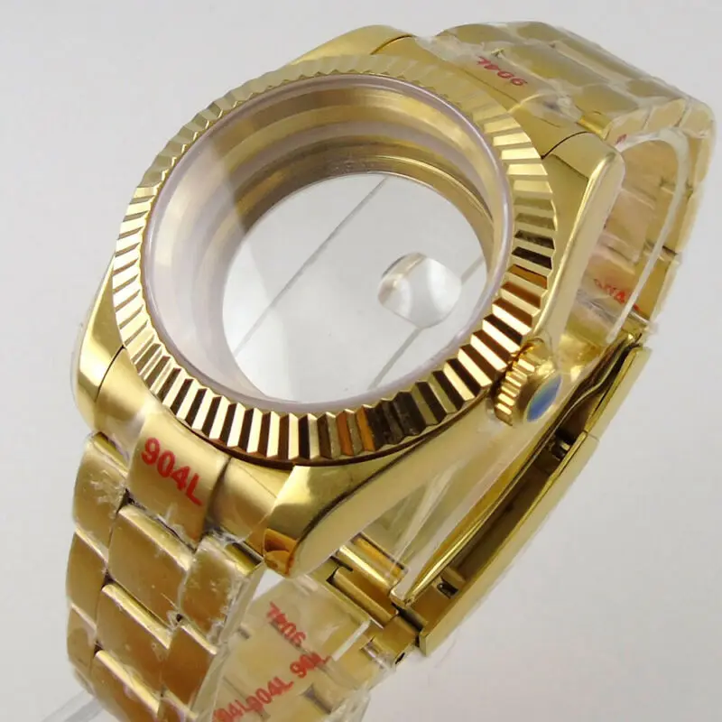 

Golden 40mm Fluted Bezel Watch Case Fit NH35 NH36 Miyota 8215 2836 movement