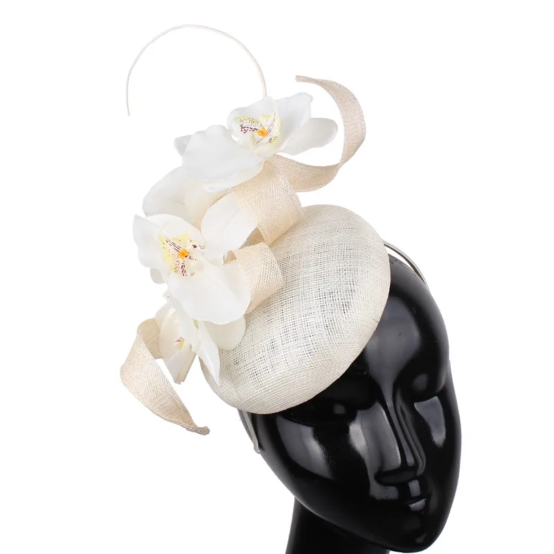 High Quality 4 -Layer Wedding Nice Fascinator Hats Womens Elegant Ladies Event Sinamay Headpiece With Floral Hair Accessories