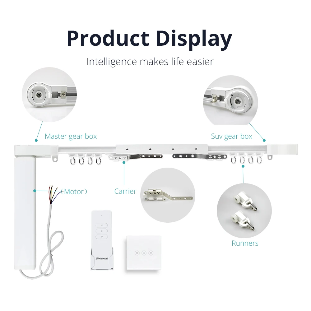 Imagem -05 - Motor Elétrico Cortina Zemismart Interruptor Wi-fi Tuya com Casa Inteligente Ferroviário Tuya Smart Life App Alexa Echo Google Home Control