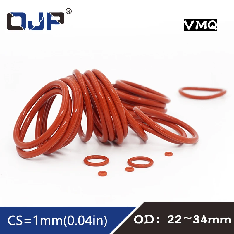 

5PCS/lot Red Silicon Ring Silicone O-ring 1mm Thickness OD22/23/24/25/26/27/28/30/34mm Rubber Seal Gasket ORings elasticity