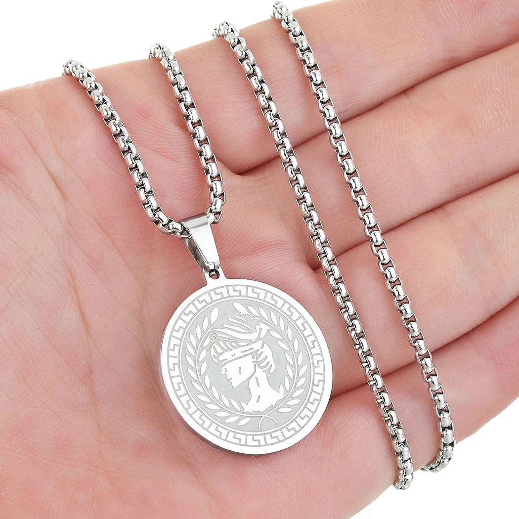 Athena the Goddess of Wisdom and War Handicraft Pendant Necklace for Men Women Stainless Steel Greek mythology Charm Choker Gift