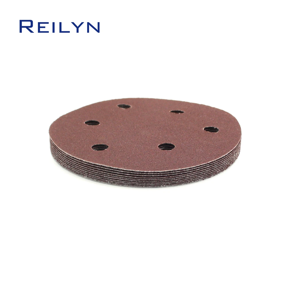 10pcs 5 Inch 6 Hole Red Sandpaper 125mm Flocking Polishing Pad Self Adhesive Loop Polishing Disc Angle Grinder Sandpaper Pad