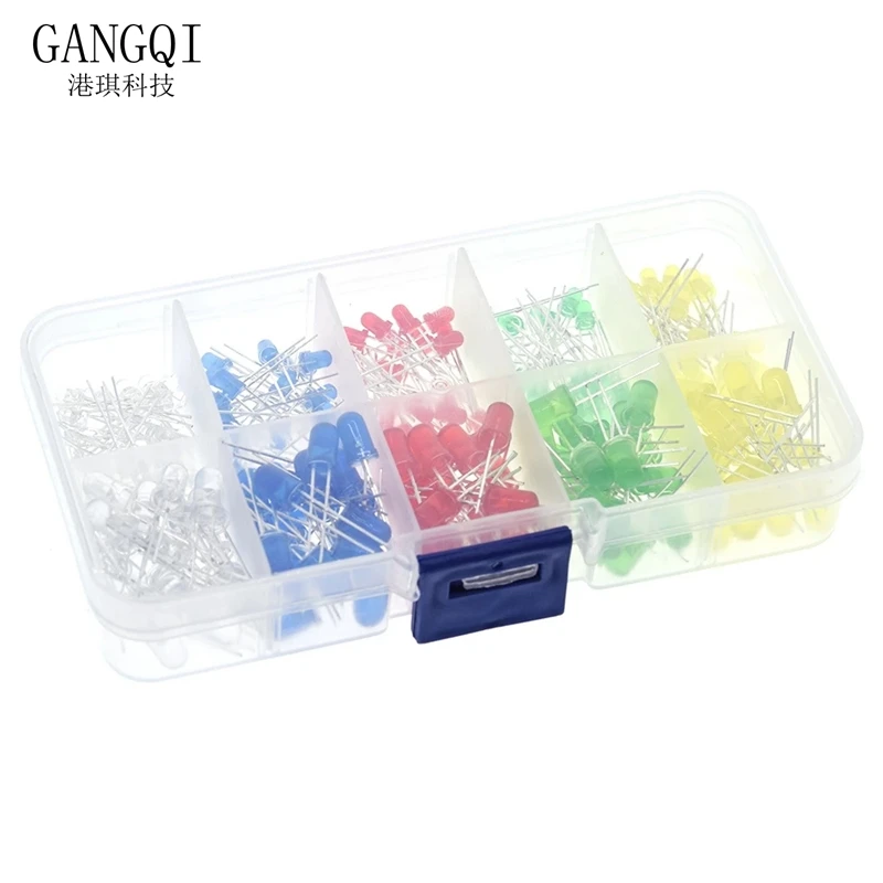5x100PCS=500PCS 3MM LED Diode Kit Mixed Color Red Green Yellow Blue White + BOX