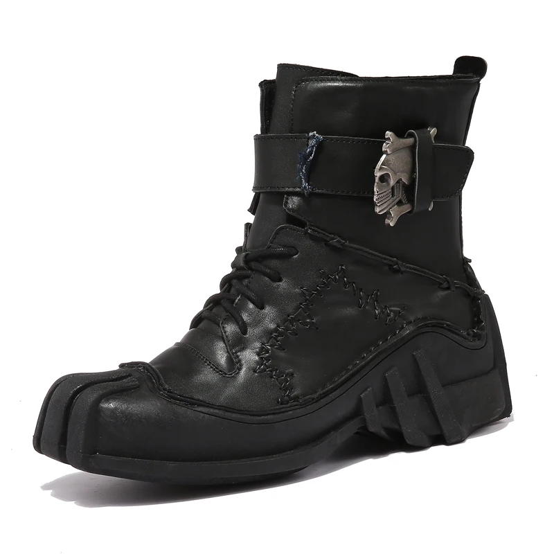 

Punk boots Men's Vintage & Unique Look Genuine Leather Ankle Motorcycle Military Combat Boots with Skull