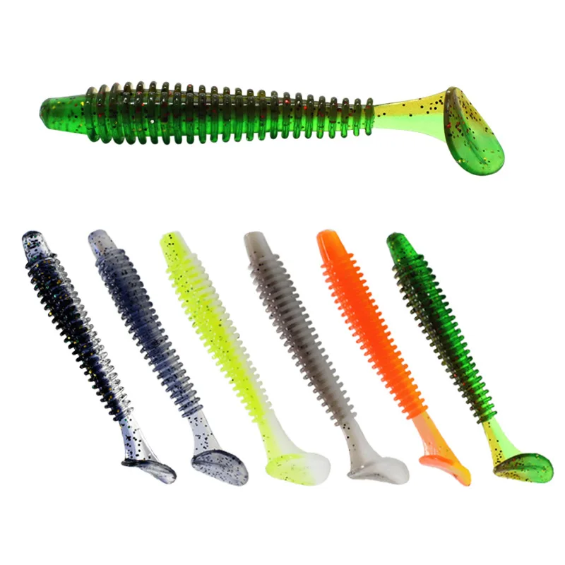 5-10 sztuk/partia miękkie przynęty połowów 50mm/0.9g podwójny kolor spirala T ogon silikonowe przynęty Jig przynęty wobler miękkie robak Pesca połowów przynęty — zdjęcie 2