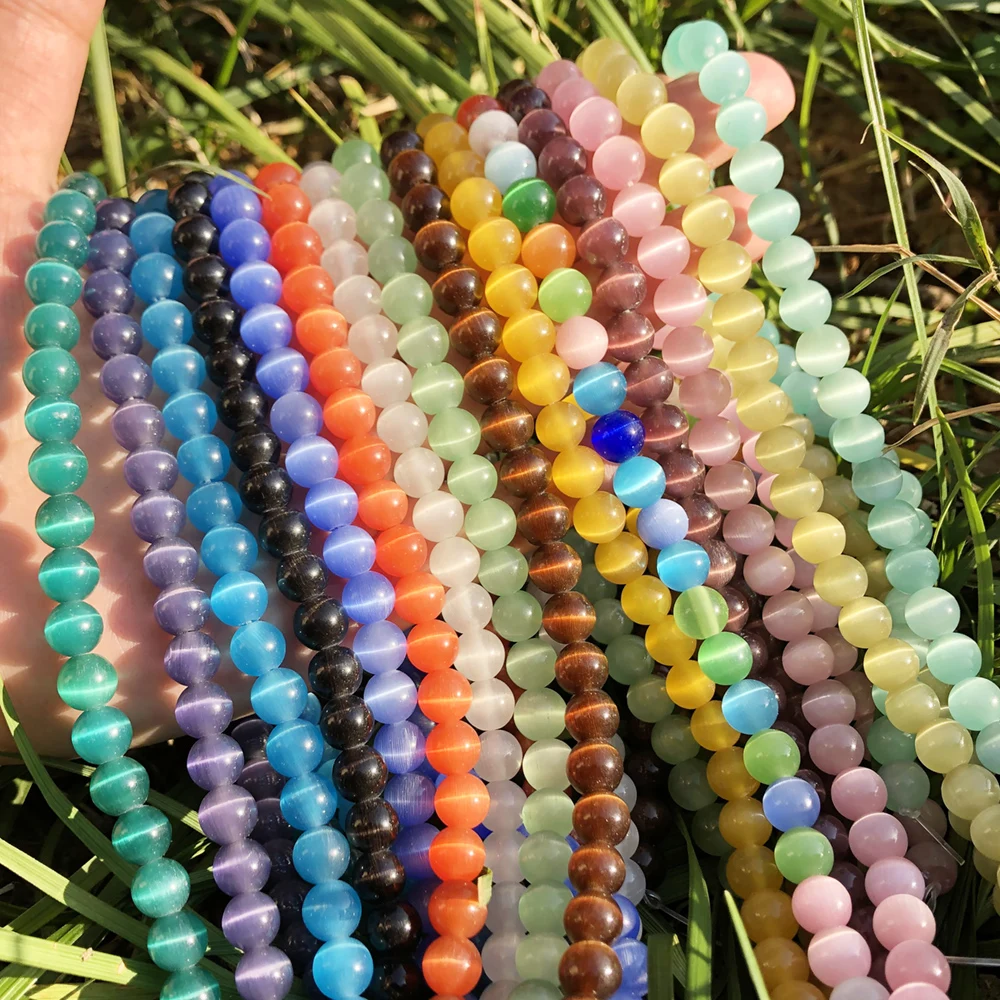 4-12mm Natural Pink White Blue Cat Eye Beads Hight Quality Round Loose Beads For Jewelry Making Moon Stone DIY Bracelet 15inches - Image 5
