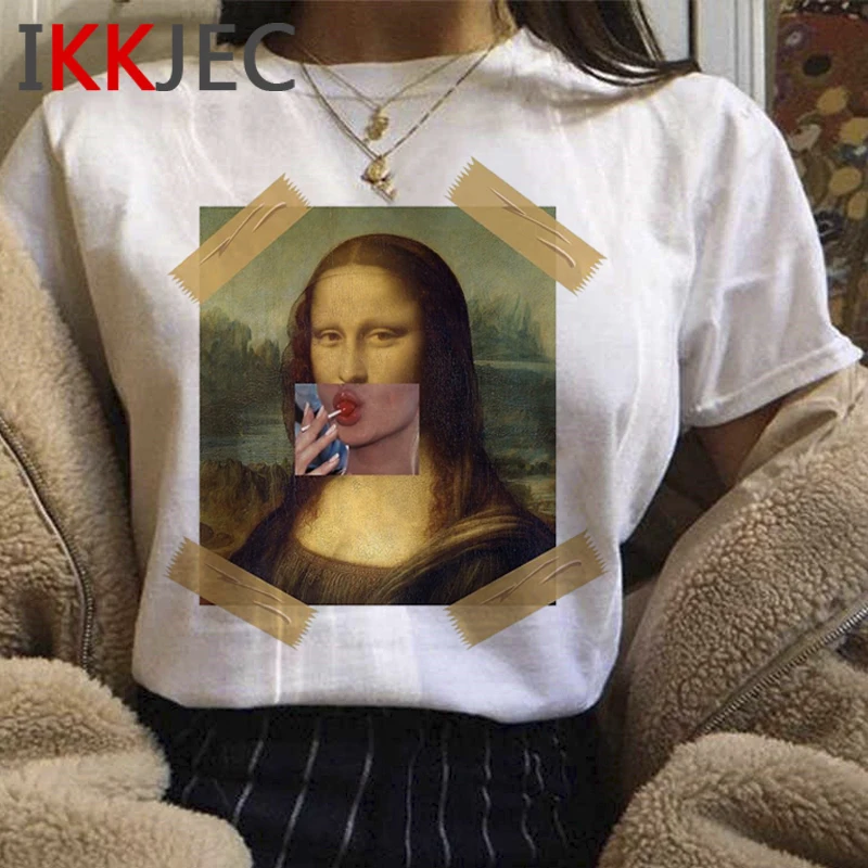 Mona Lisa Aesthetic Vintage T Shirt Women Funny Cartoon Harajuku T-shirt Ladies Graphic Fashion Tshirt Streetwear Top Tee Female