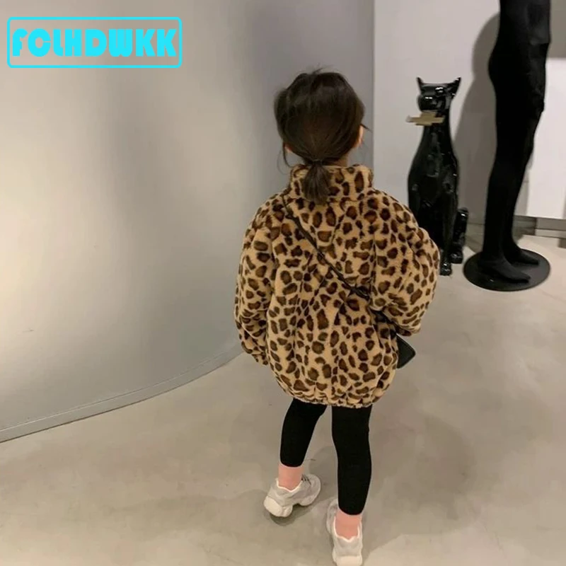 Children 2-11Y New Girls Coat Jackets Furry Temperament Leopard Print Plus Velvet Thick Winter Jacket Kids Jacket Clothes