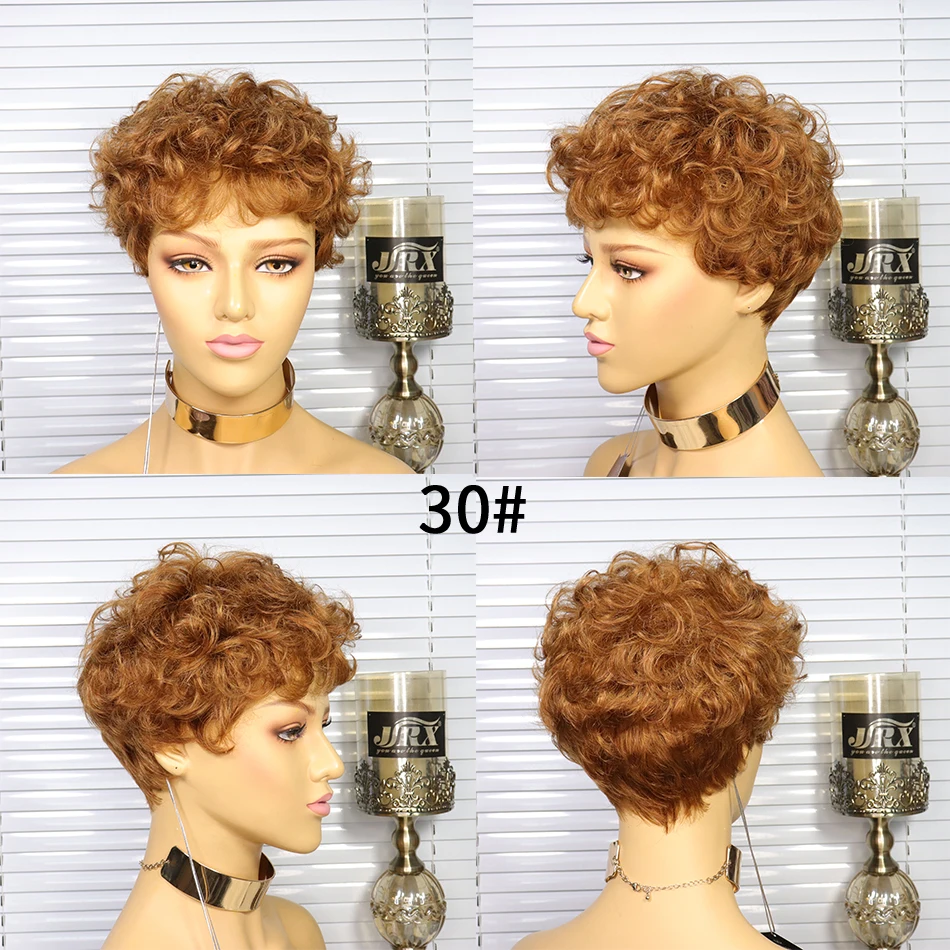 Short Curly Brazilian Bob Wigs Human Hair Full Machine Wig Color Honey Blonde Remy Hair Silky Machine Made Human Hair Wigs