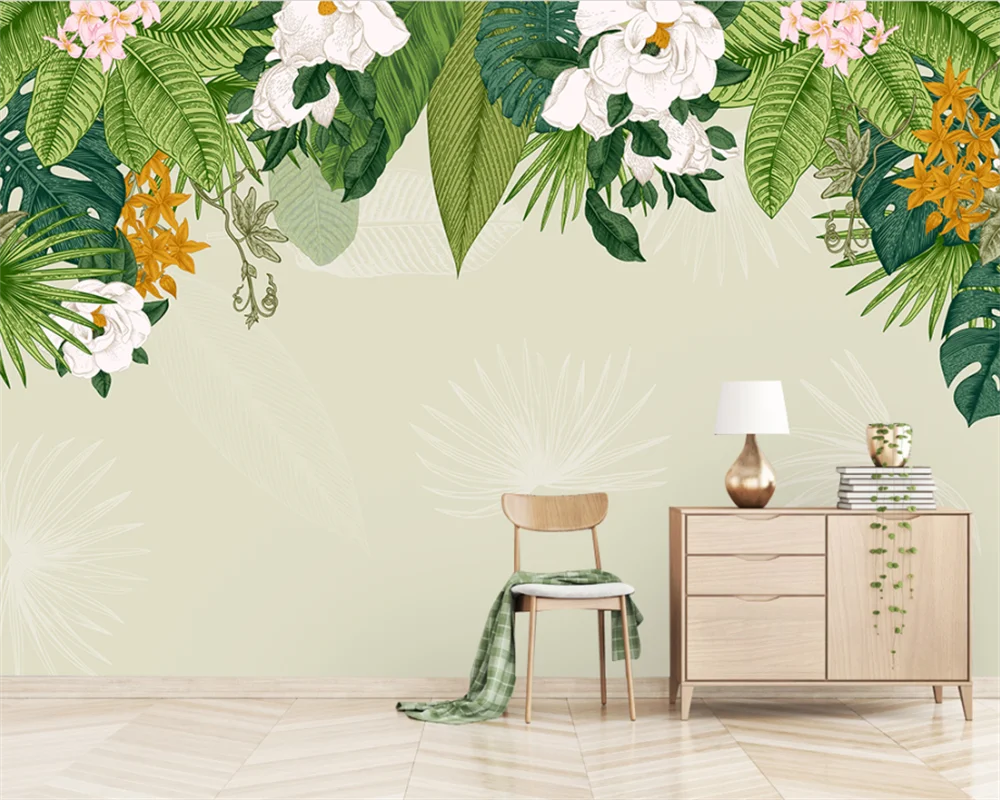 

Custom wallpaper European tropical rainforest plant leaf flowers mural home decoration Whole house background wall 3d wallpaper