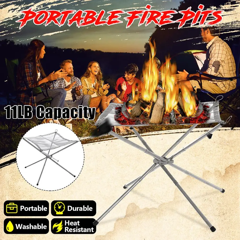 

Portable fire pit outdoor camping folding mesh fire pit portable fireplace can clean environmental protection steel material