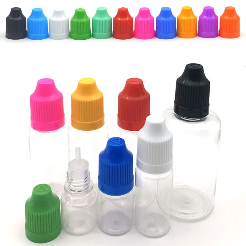 Flacone contagocce vuoto in plastica PET da 50 pezzi 3ML 5ML 10ML Fiala per acqua trasparente per occhi liquidi Tappo a punta lunga con imbuto