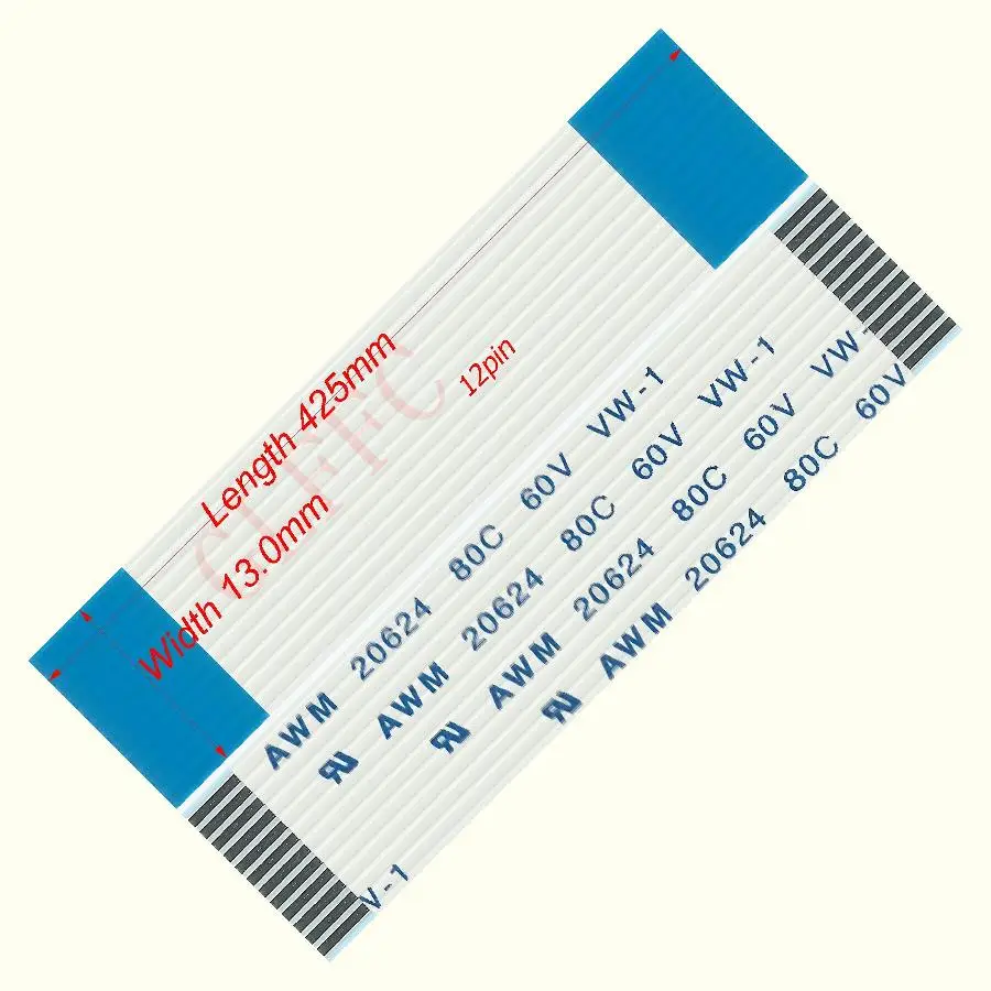 12pin 1.0pitch 425mm-3900mm A-type Flexible Flat Cable FFC awm 20624 ROHS for TTL LCD DVD Computer