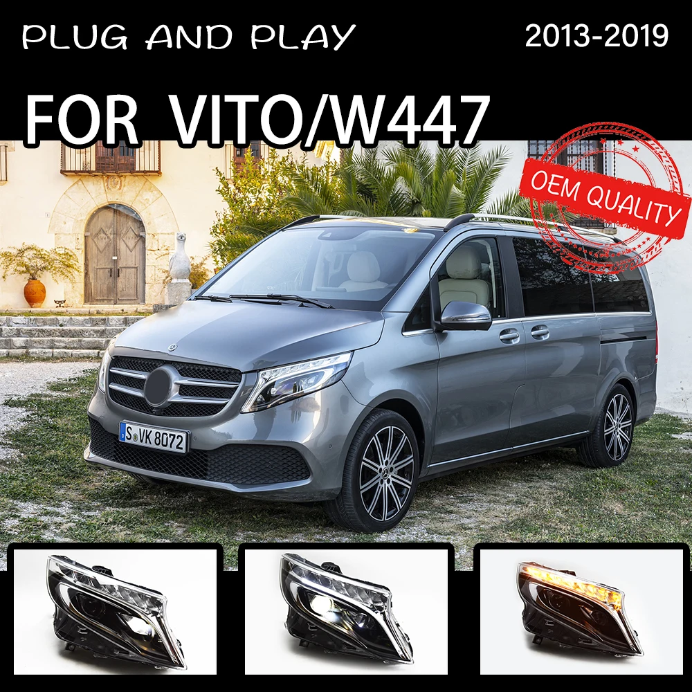 

Фары для Benz Vito 2013-2019, автомобильные светодиодные фары DRL Hella 5, ксеноновые линзы Hid H7 Benz W447, автомобильные аксессуары