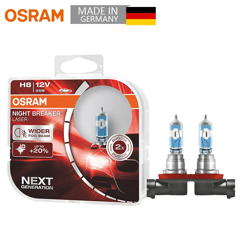 OSRAM Original H8 Night Breaker Laser Next Generation 12V 35W 3700K Car Headlight Auto Fog Lamps +150 Brightness 64212NL (X2)