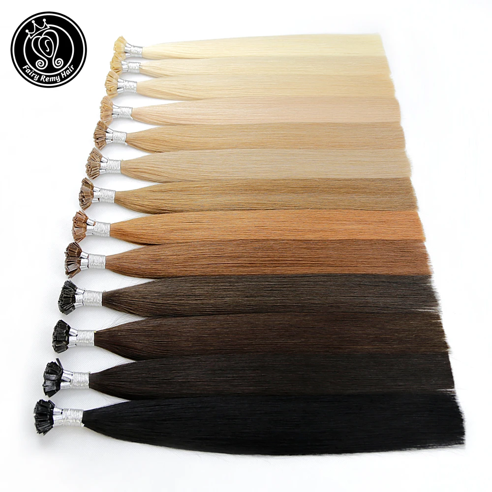 Keratin Flat Tip Real Remy Human Natural Hair Extensions Hot Fusion Pre Bonded European Hair On Capsule 16-24" 1g/s 50g/pack