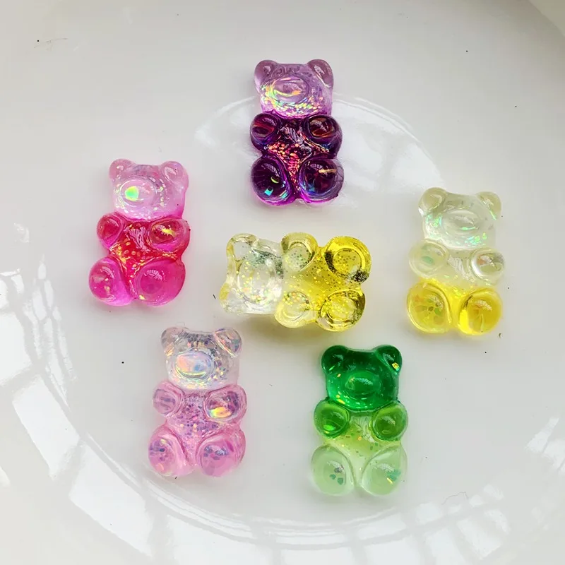 20pcs 19*11MM scintillanti dolci gommosi orso gradiente colore Flatback resina cabochon charms per accessori copricapo