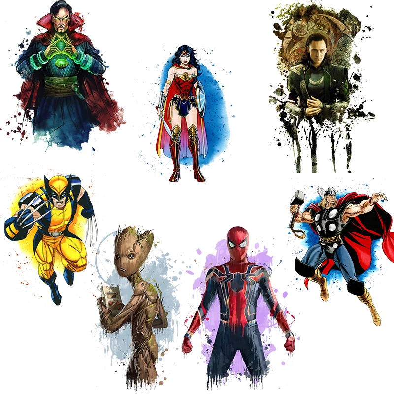 Marvel Spiderman Loki Groot Fusible Patch for Clothing Diamond Painting for Men T-Shirt DIY Heat Transfer Viny Stickers Applique