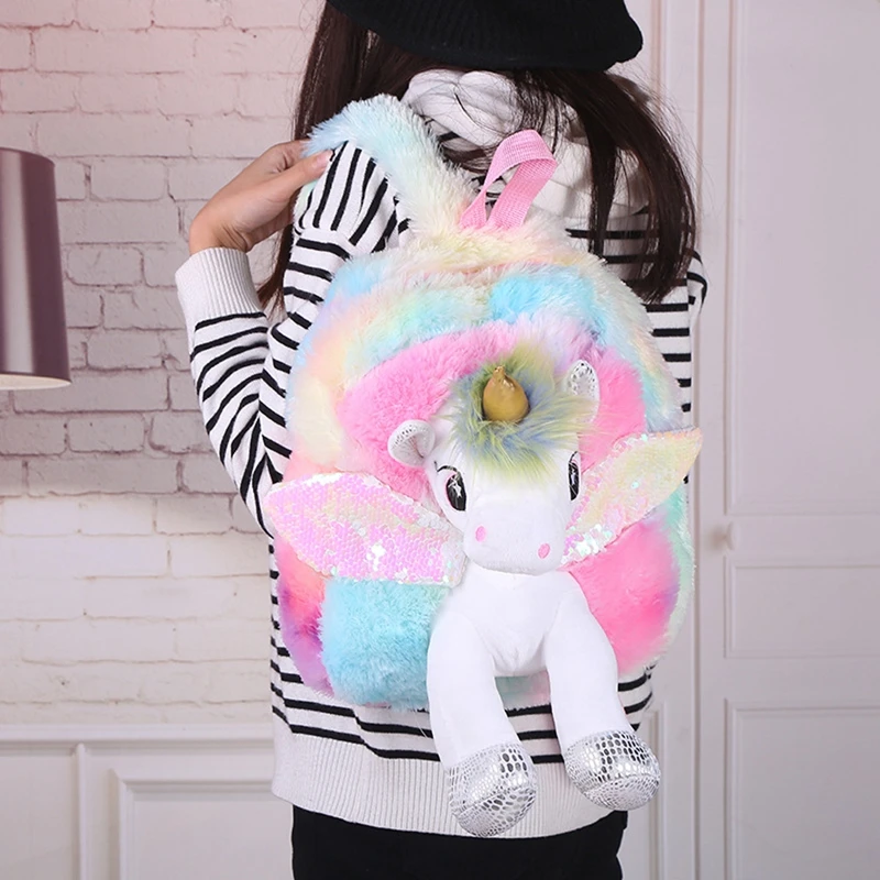 Plush Kindergarten Bag Baby Doll Unicorn Backpacks for Girls