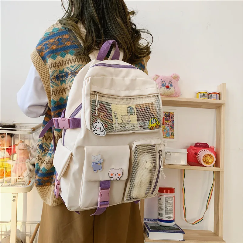 JULYCCINO New Buckle Badge Women Backpack Candy Color Fashion Cute Schoolbag Shoulder Student Bag Teenage Girls College Backpack