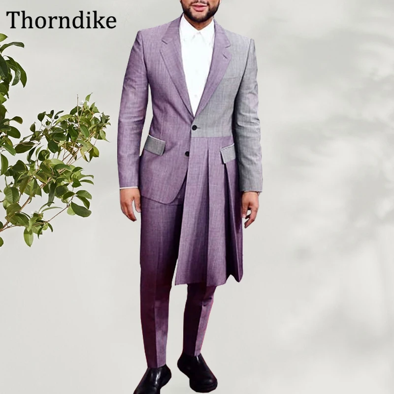 Thorndike Luxury 2 Pieces Men Suit Casual Long Wedding Dress Tuxedos Patchwork Designs Slim Fit Custome Homme Blazer Masculino