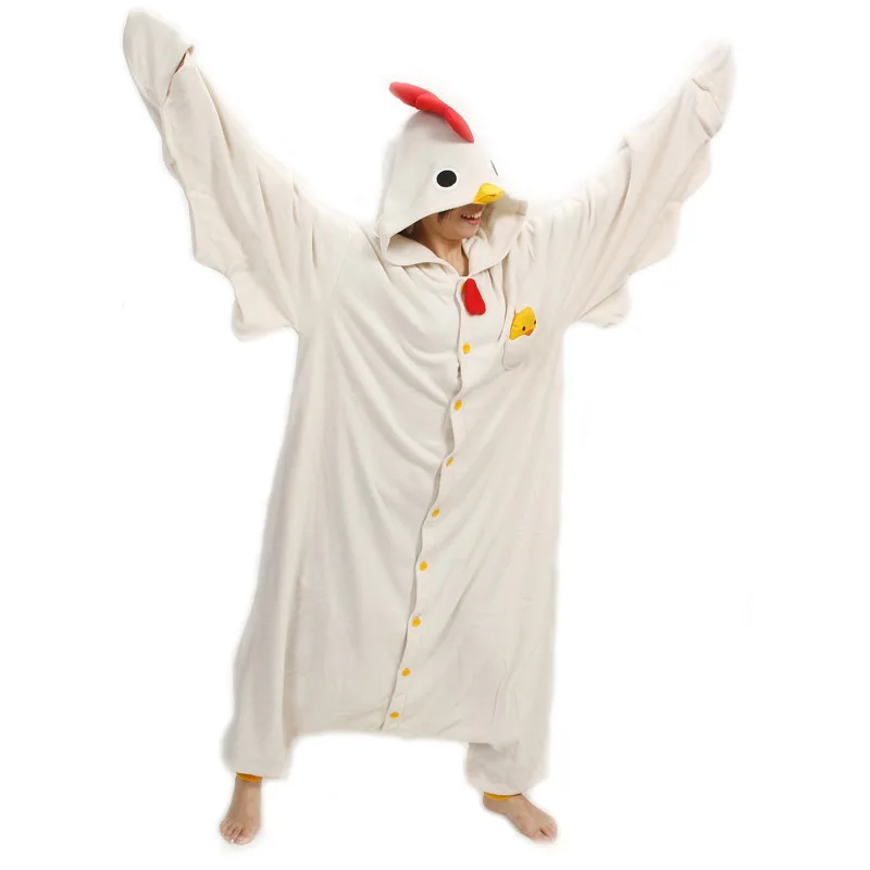 Sanderala Unisex Animal Adult White Chicken Onesies Pajama Sete Pyjama Cosplsy Costumes Cute Cosy Sleepwear Man & Women Homewear