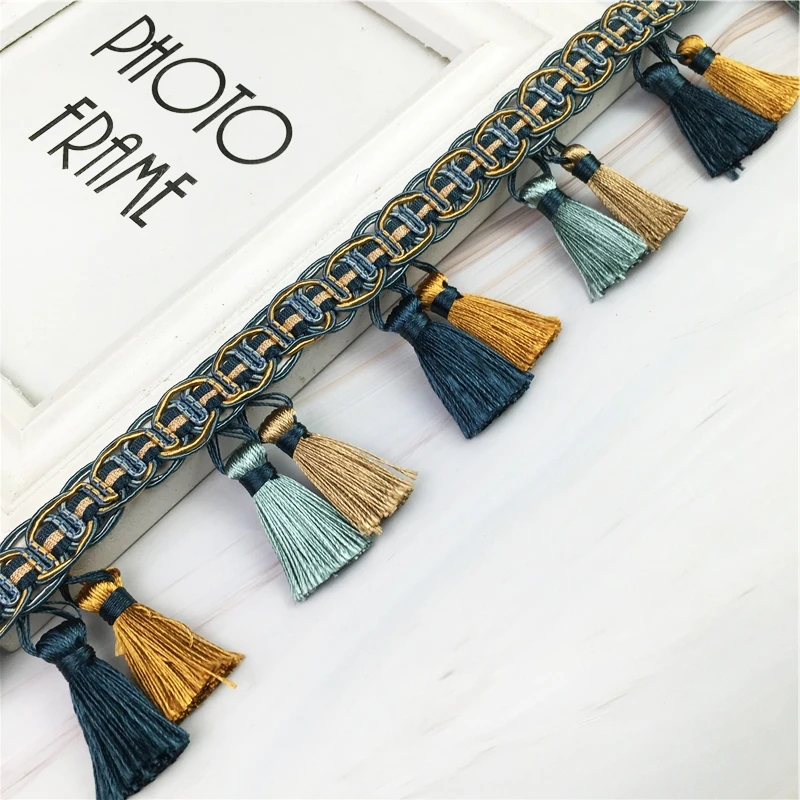 12Yards High-grade Lace Curtain Tassel Hanging Ear Crystal Beads Lace Curtain Trim Head Cloth Art Sofa Accessories Stage