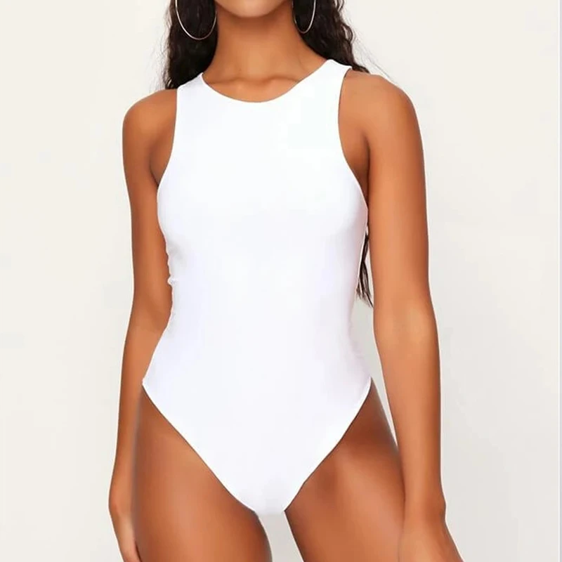 Czarny seksowny kombinezon bez rękawów dla kobiet O Neck Casual Summer White Body Top Skinny Streetwear Famale Solid Color Basic Top Jumpsuit — zdjęcie 3