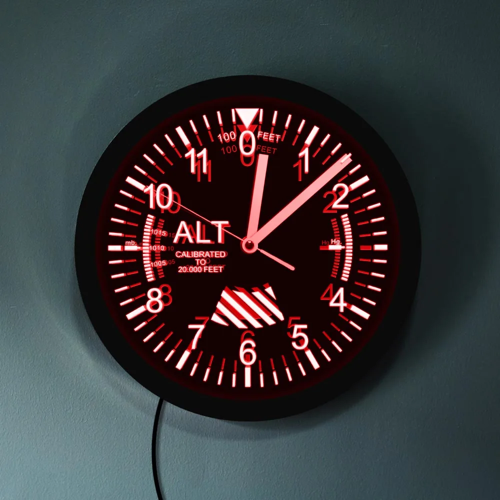 Altitude Meter LED Neon Wall Clock Tracking Pilot Air Plane Modern Design Altitude Measurement Watch Military Altimeter Tracking