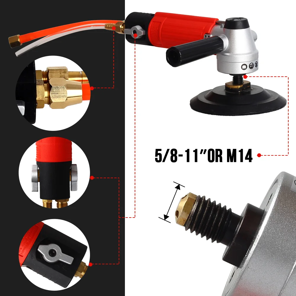 Hand-Held Side Exhaust Stone Air-Powered Stone Polisher Wtih M14 or 5/8-11 Thread For Grinding  and Polishing Stone