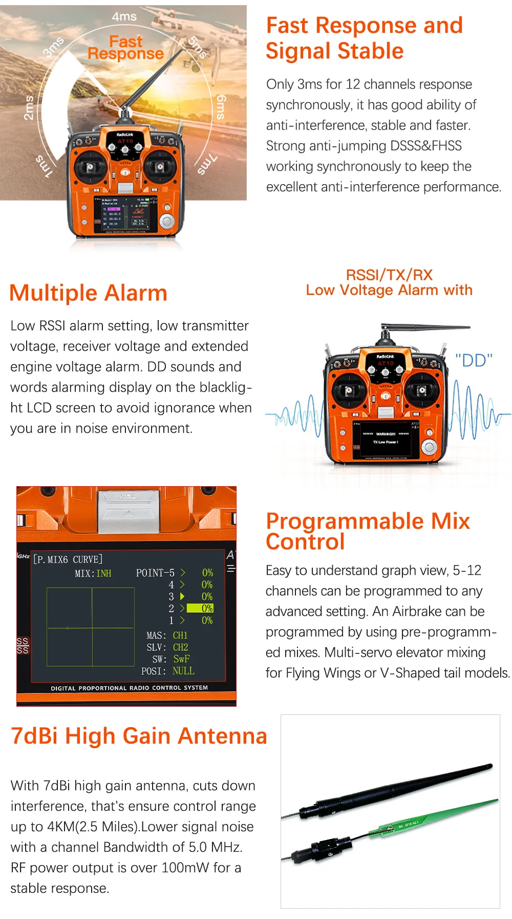 Radiolink AT10II 2,4GHz 12-Kanal RC-Sender und Empfänger R12DS AT10 II PRM-01 Spannungsrückmeldung für RC-Drohne Flugzeug Quadcopter – Detail 4