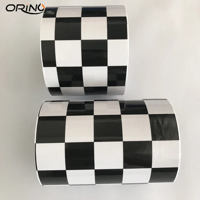 15cm Width Gloss Black White Checkered Racing Flag Sticker Vinyl Self Adhesive Car Wrap Foil Sheet With Air Bubble Free Release