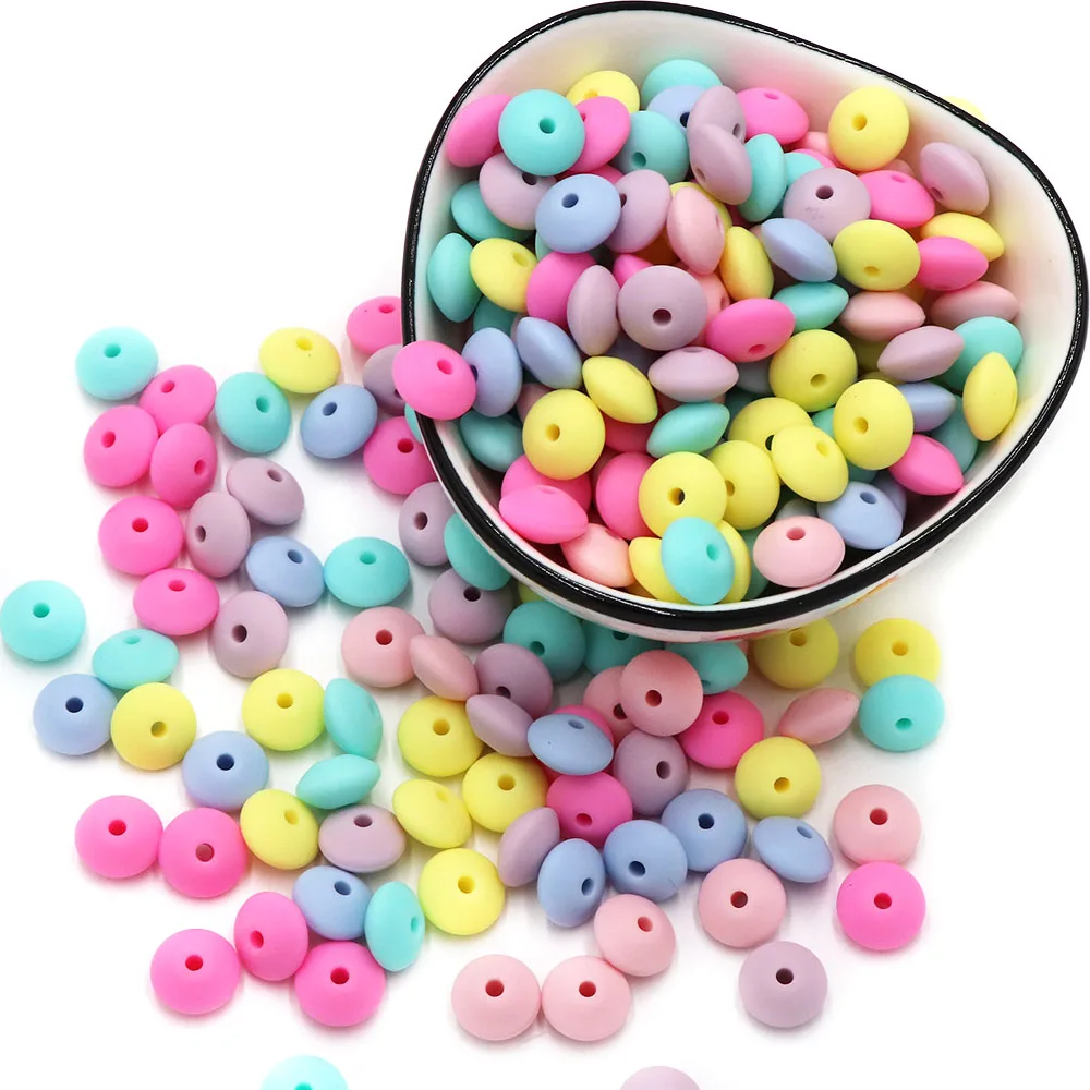 BOBO.BOX 10Pcs Baby Teething Toys Silicone Lentil Beads 12mm Pearl Silicone Beads BPA Free DIY Baby Pacifier Chain Accessories