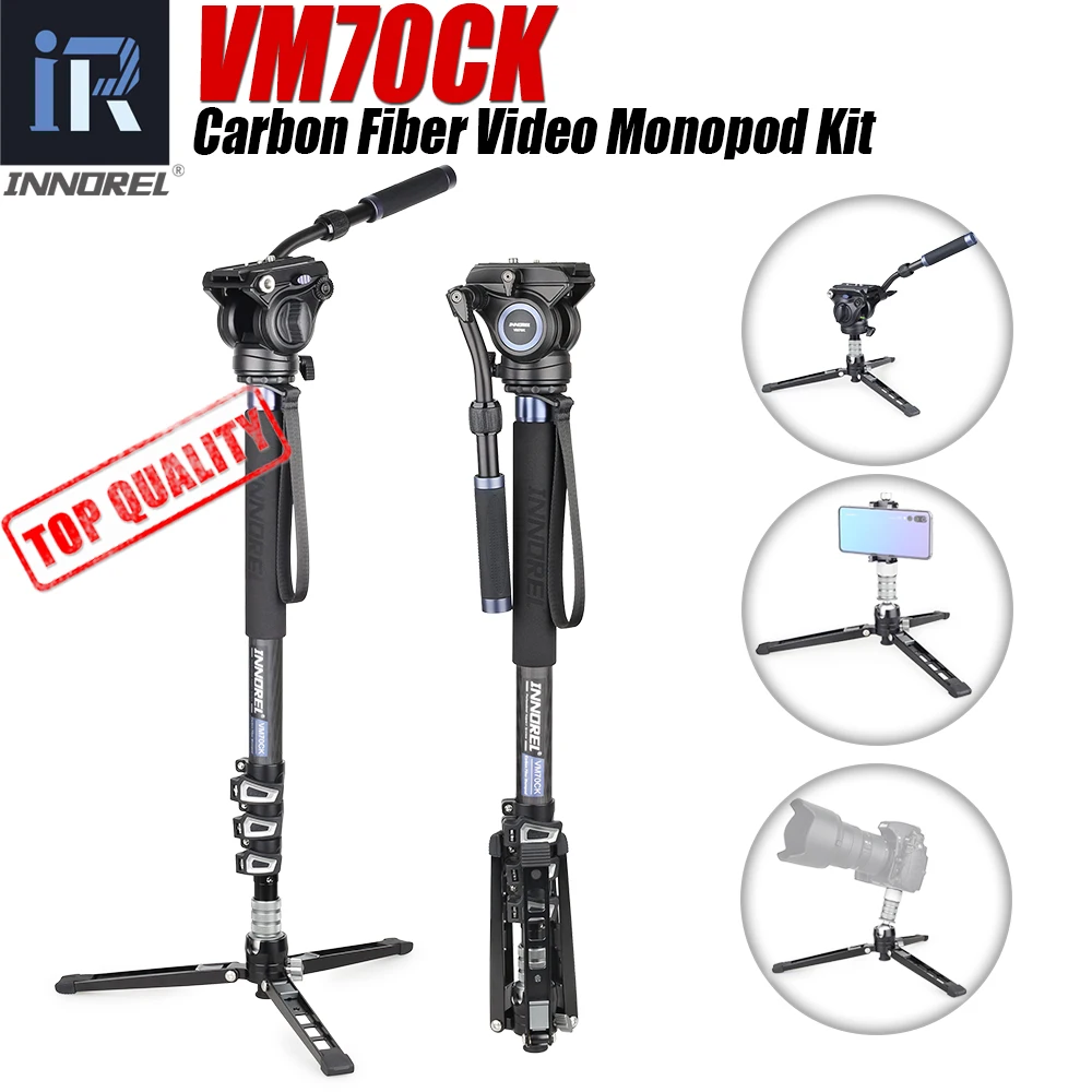 VM70CK 10 Layers Carbon Fiber Video Monopod Kit Professional Fluid Head Tripod Stand for DSLR Camera Telescopic Camcorder Gopro