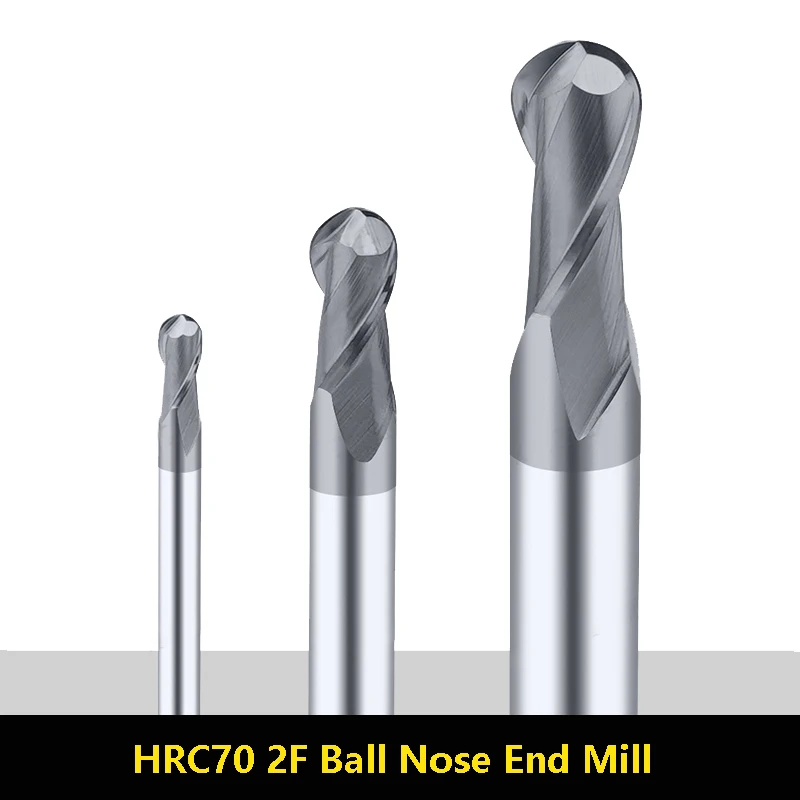 Ball Nose End Mills HRC70 High Hardness Ball Head 2 Flute Carbide Lengthened Circular CNC Milling Cutter R0.5-R10 4mm-20mm