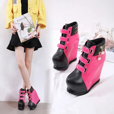 2019 New Winter Muffin Bottom Short Tube Boots Thick Bottom Heightening Wedges Heels Women\'s Shoes Slope Heel Plush Boots