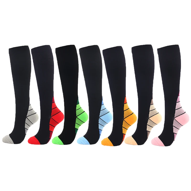 

Moda Mulaya Compression Stockings Men/Women Correcting Leg Muscle Pressure and Soothing Stripes Colourful Tall Tube Sports Socks