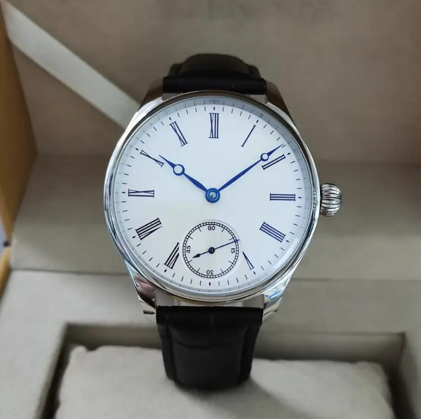 

GEERVO No logo 41mm Manual mechanical men's Watch milky white dial Roman number Blue hand ST3621 second hand is at 6 o'clock