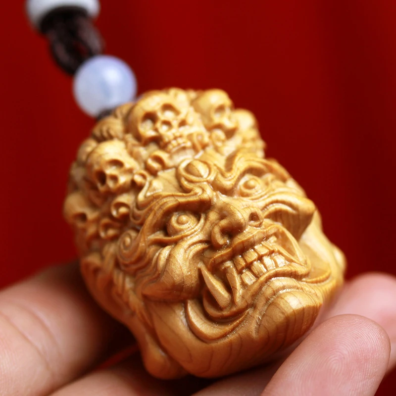 Solid wood- motionless Mingwang feng shui Buddha statue pendant Chinese Buddha statue Home, car, key decoration pendant