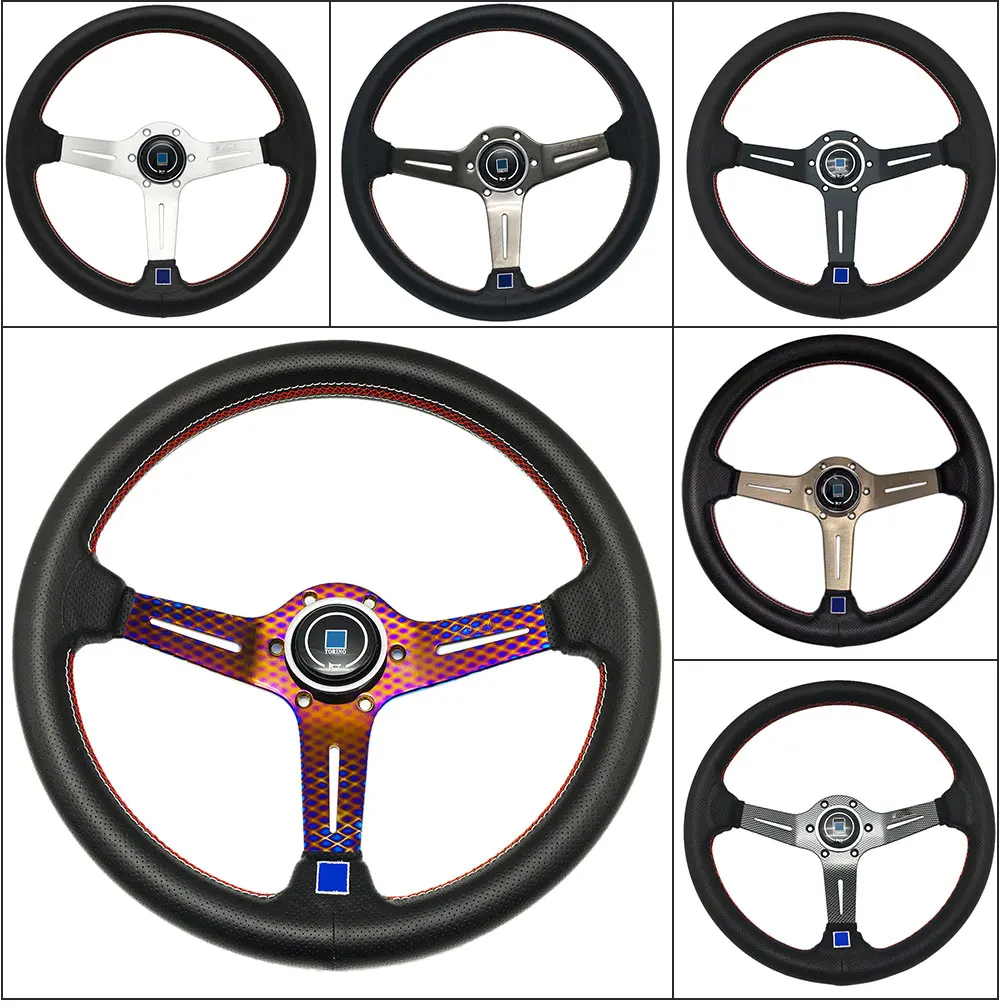 14inch Steering Wheel Auto Universal Racing Sport Dish Steering Wheel 350mm Leather Handmade Sewing Thread N20S0802